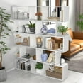 thumbnail image 4 of 5 Tier Geometric Bookcase, S Shaped Bookshelf, Modern Decorative Storage Shelving, Wooden Room Divider Bookcase, 62.5" Tall Staggered Display Book Shelf for Living Room (2, White), 4 of 9