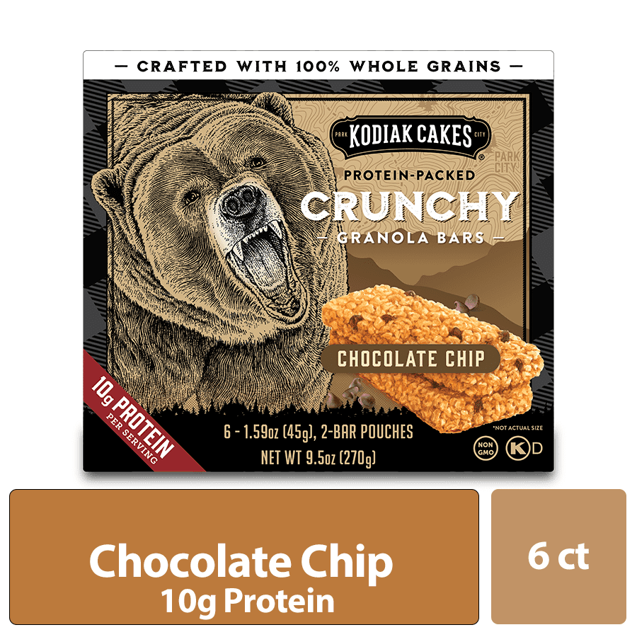 Kodiak Cakes Protein Packed Crunchy Granola Bars, Chocolate Chip, 6 Ct