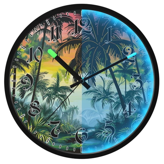 Ryvnso Summer Tropical Forest 12 Inch Night Light Wall Clock Luminous Silent Battery Operate Clocks