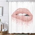 thumbnail image 2 of Woman Lips Shower Curtain for Bathroom, Female Pink Lips French Kiss in Young Couple Apartment Decor Shower Curtains, Girl Decor Fabric Rose Gold Bathroom Curtains 12PCS Hooks, 69X70 in (69X70), 2 of 5