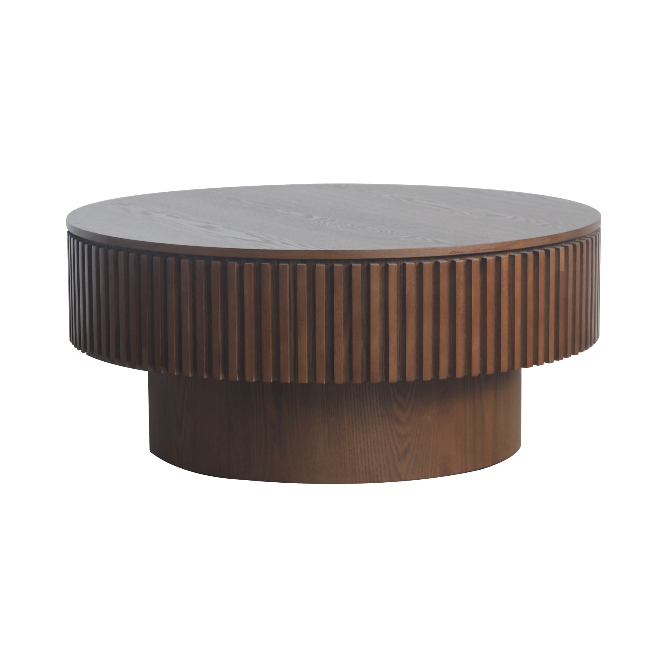 Noble House Leigh 31.5'' Round Modern Coffee Table with Hidden Storage, Solid Wood Veneer, Accent Tea Table, Walnut