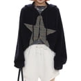 thumbnail image 1 of Qmyliery Women Fashion Cropped Sweater Cardigan Stars Pattern Contrast Color Hooded Long Sleeve Pullovers Zipper-Up Loose Tops,S/M/L/XL, 1 of 7