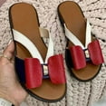 thumbnail image 4 of Red Wedge Flip Flops for Women Stretch Orthotic Slide Sandals Sandals Woven Beach Wedge Slippers Bow Shoes Size 6.5-7, 4 of 5