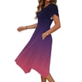 thumbnail image 4 of Gamivast Sun Dresses for Women Ombre Gradient Short Sleeve Midi Dress With Pockets Loose Fit Casual Style Handkerchief Hem Summer Outfits Flowy Sundress, 4 of 6