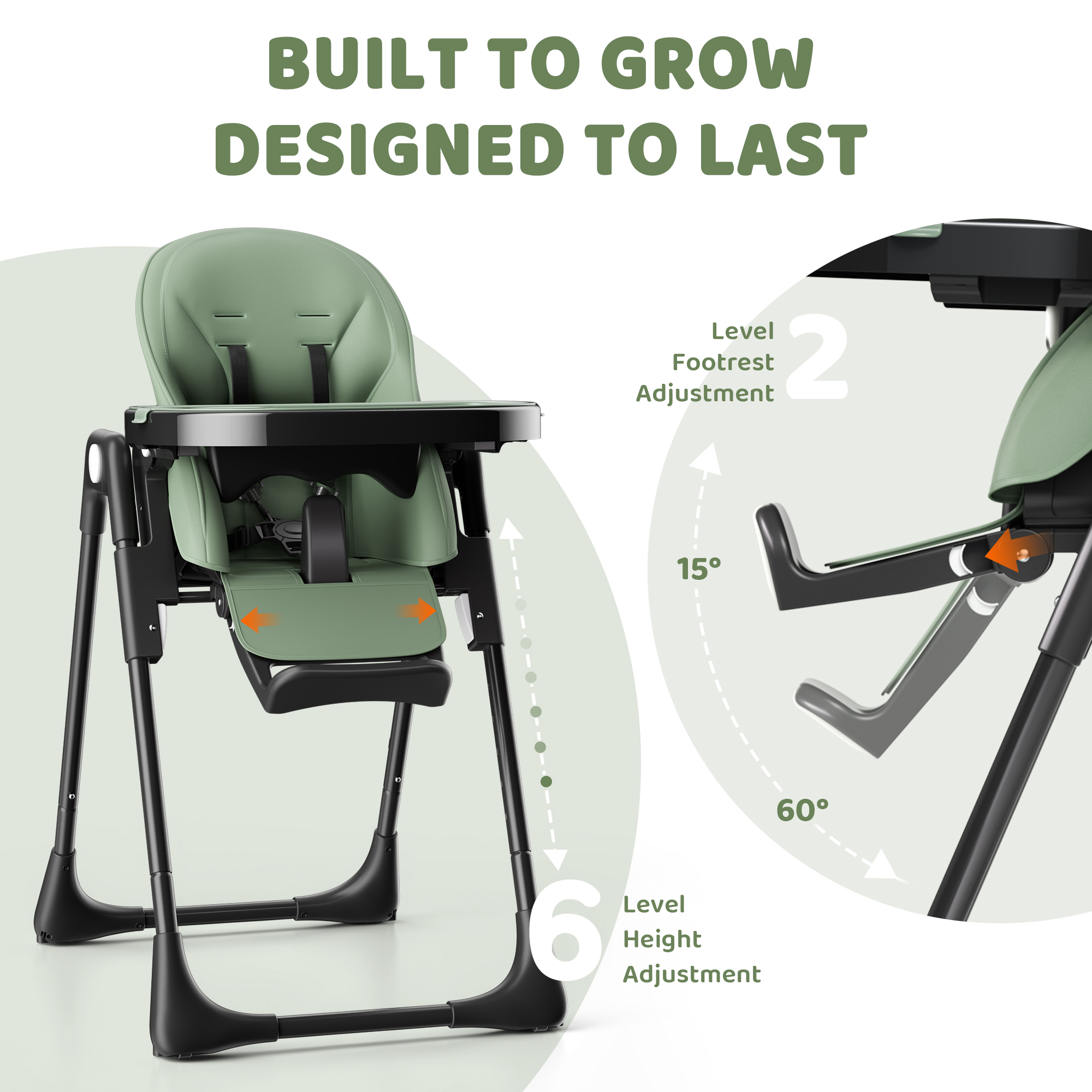 AILEEKISS Foldable High Chair, Green photo 6