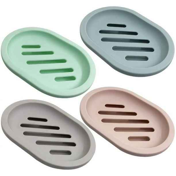 Juego de 4 jaboneras para ducha, con desagüe para encimera de baño y ducha, mantiene el jabón seco y limpio - Gris, azul, rosa y verde