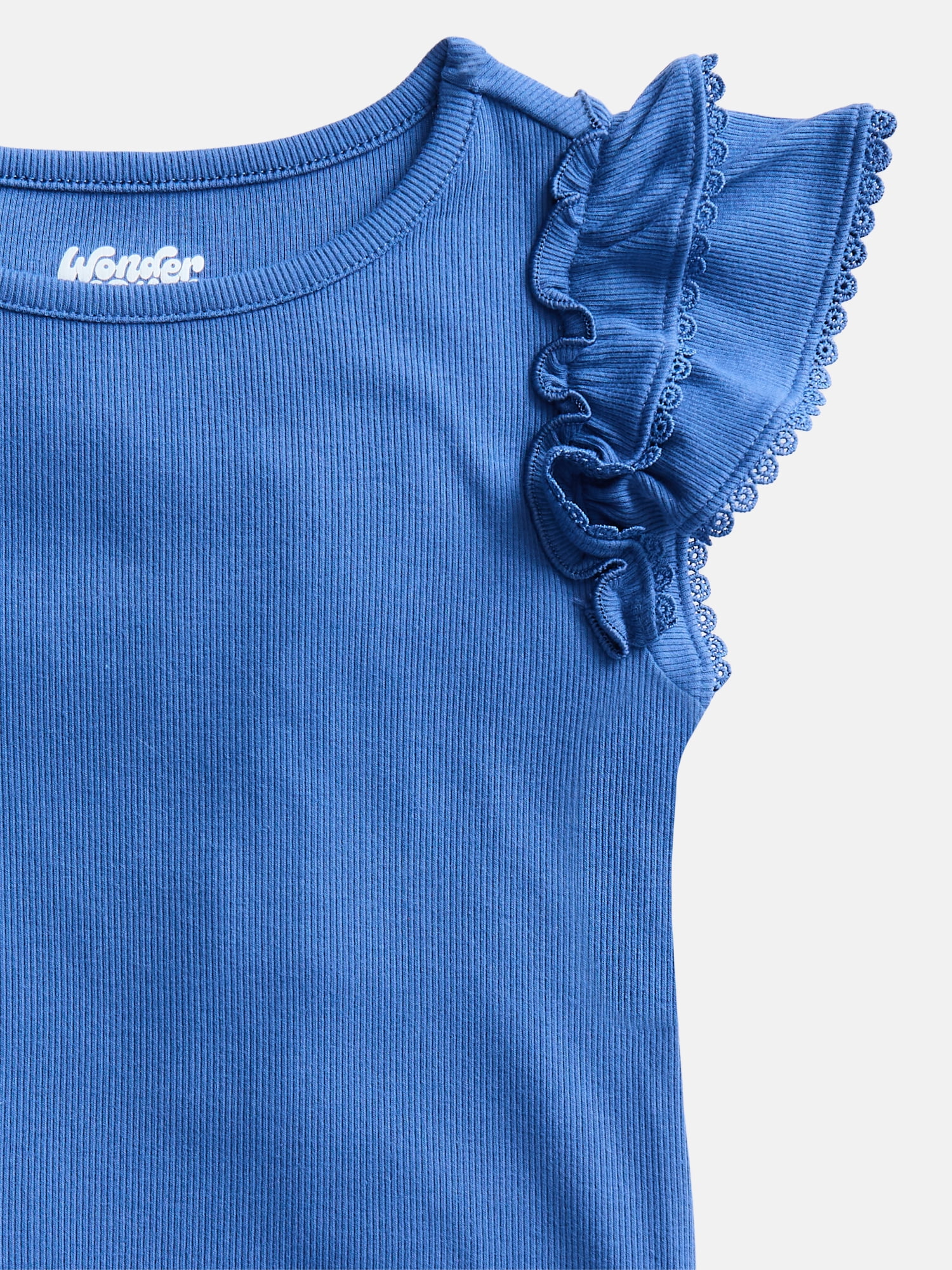Wonder Nation Girls' Ribbed Top with Short Ruffle Sleeves, Sizes 4-18 & Plus
