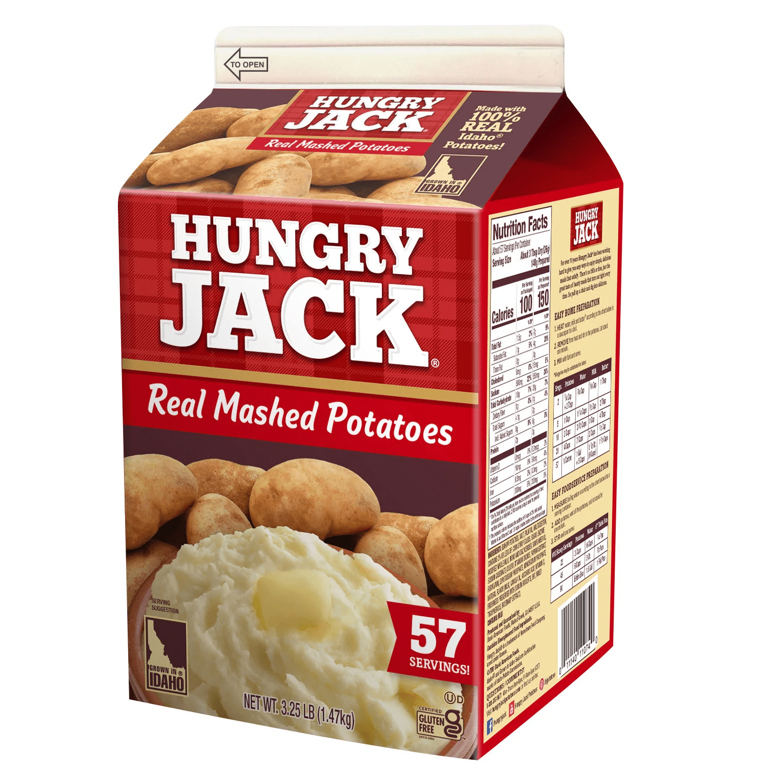 Hungry Jack 100 Real Mashed Potatoes, 57 Servings, Gluten Free
