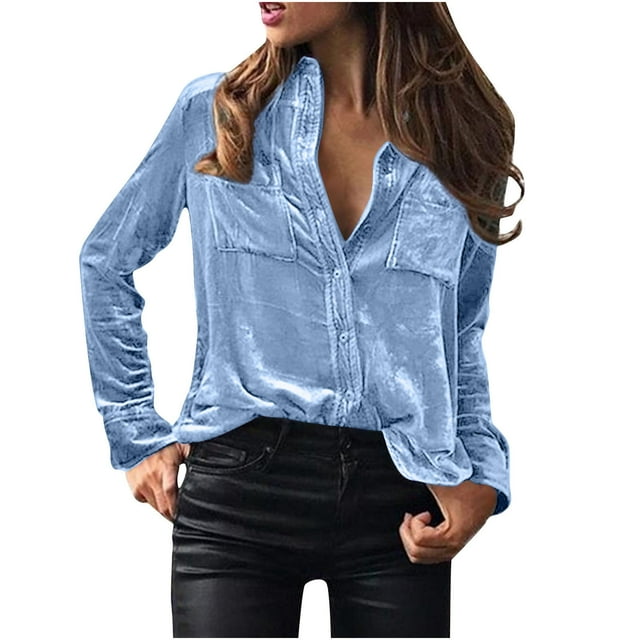 Penkiiy Womens Regular Fit Velvet Button Down Shirts Boyfriend Long Sleeve Blouses Tops L Purple