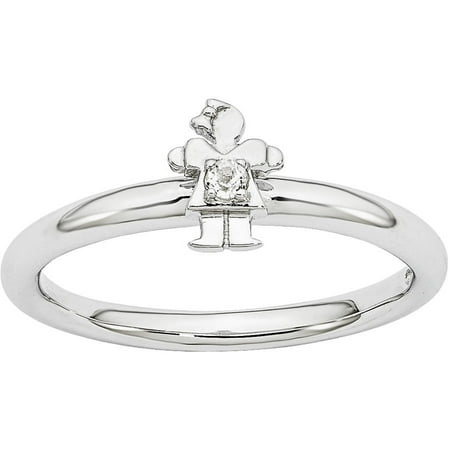 Stackable Expressions White Topaz Sterling Silver Rhodium Girl Ring