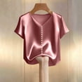 thumbnail image 3 of Avirosel Satin Blouses for Women Casual Long Short Sleeve Round Neck Pearl Shirt Top Dressy Silk Business Work Office Tunic Tops Shirt, 3 of 4