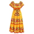 thumbnail image 3 of IBTOM CASTLE Women's Mexican Dress Floral Print Smocked Traditional Wear Off Shoulder Beach Holiday Party Long Maxi Dresses 2XL Yellow, 3 of 8