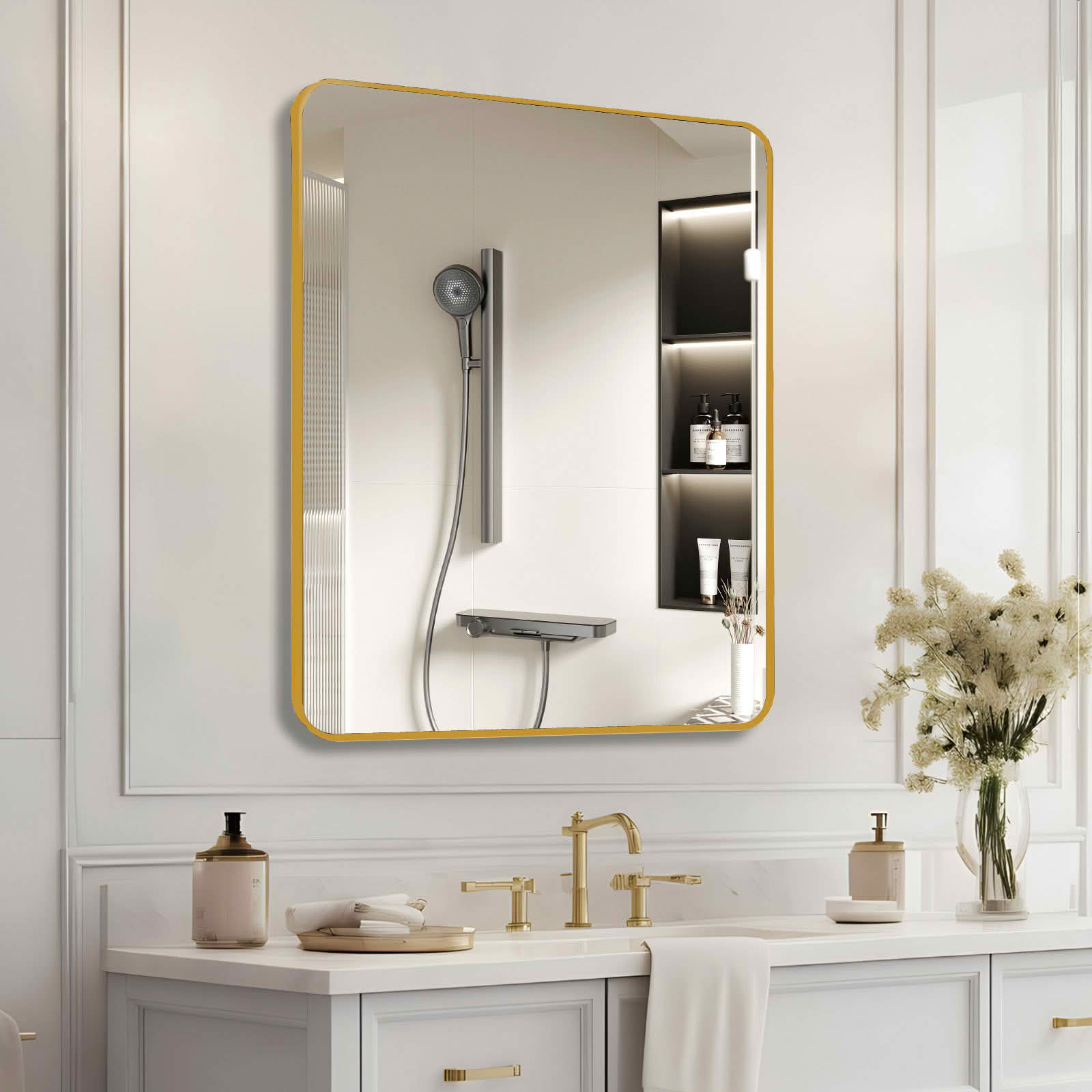 MAYEERTY 36x36 Inch Gold Metal Framed Square Bathroom Wall Mirror, for Bathroom and Powder Room