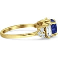 thumbnail image 6 of Vintage Style Round Three Stone Ring Blue Sapphire Cubic Zirconia Yellow Tone 925 Sterling Silver, Size 7, 6 of 7