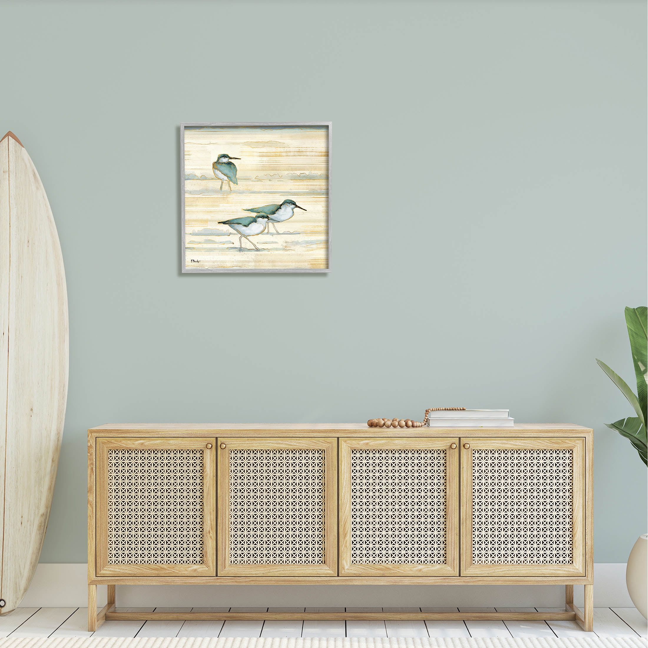 Stupell Industries Oceanside Sandpipers Beach Birds Graphic Art Gray Framed Art Print Wall Art, Design by Paul Brent