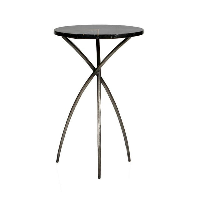 HomeFare Metal Side Table with Marble Top & Brass Inlay