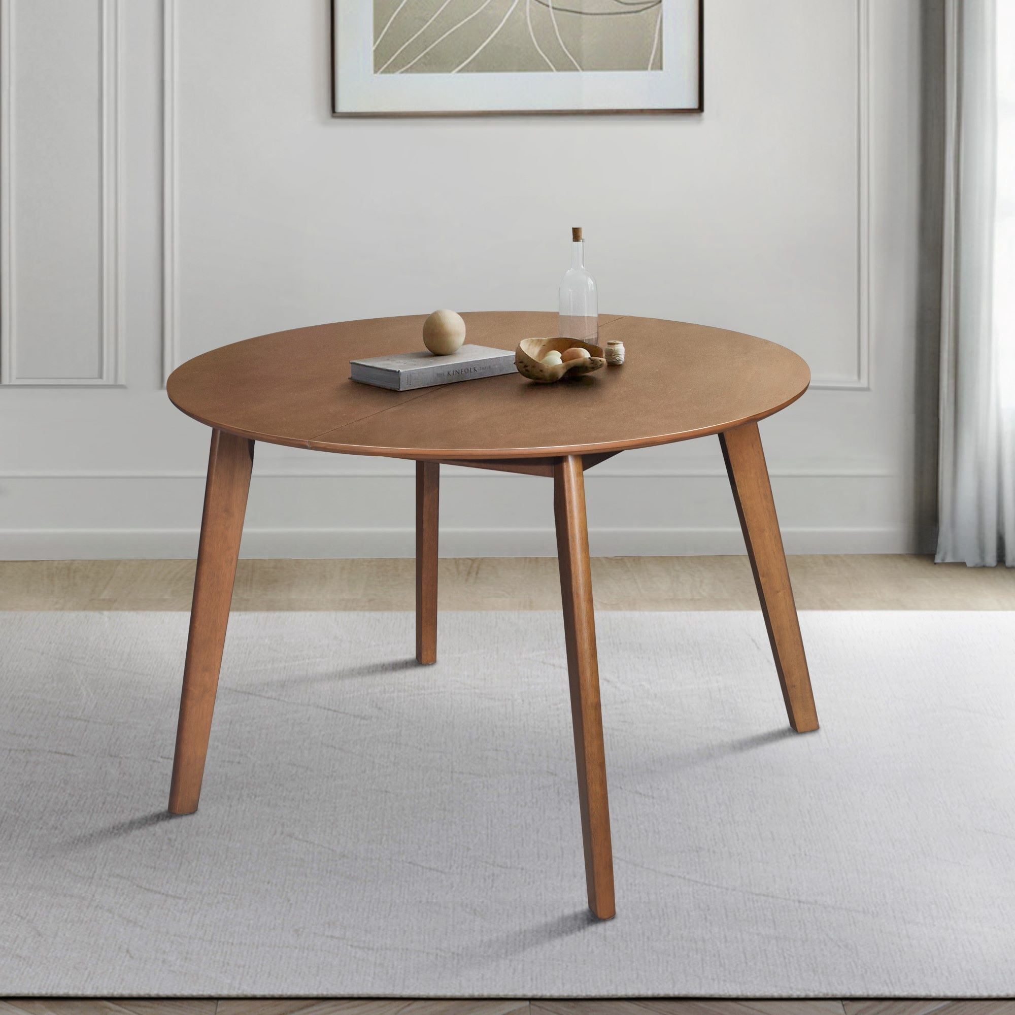 Home Design Gaffney Dining Table, Brown, Round top with middle division, Natural woodgrain, Sturdy legs, Modern style, Space-saving, Durable, Elegant design