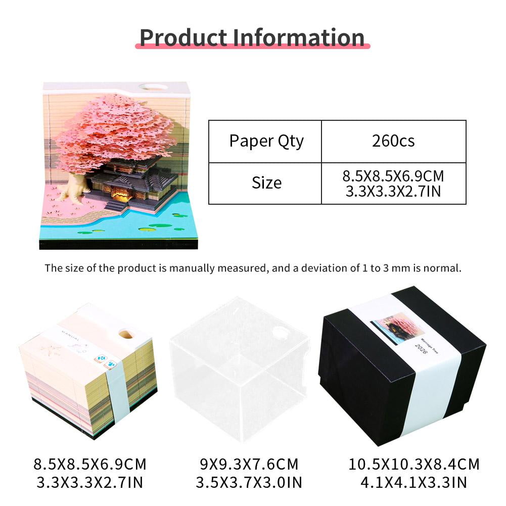 3D Desk Calendar 2026,Tear-Away 3D Paper Art Notepad w LED Lights,Creative 3D Memo Artsy Pad Calendar, DIY Paper Carving Gift