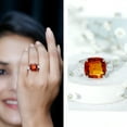 thumbnail image 3 of Rosec Jewels Lab Grown Orange Sapphire Solitaire Ring with Moissanite - 10 mm Cushion Cut, 18K White Gold, US 5.00, 3 of 7