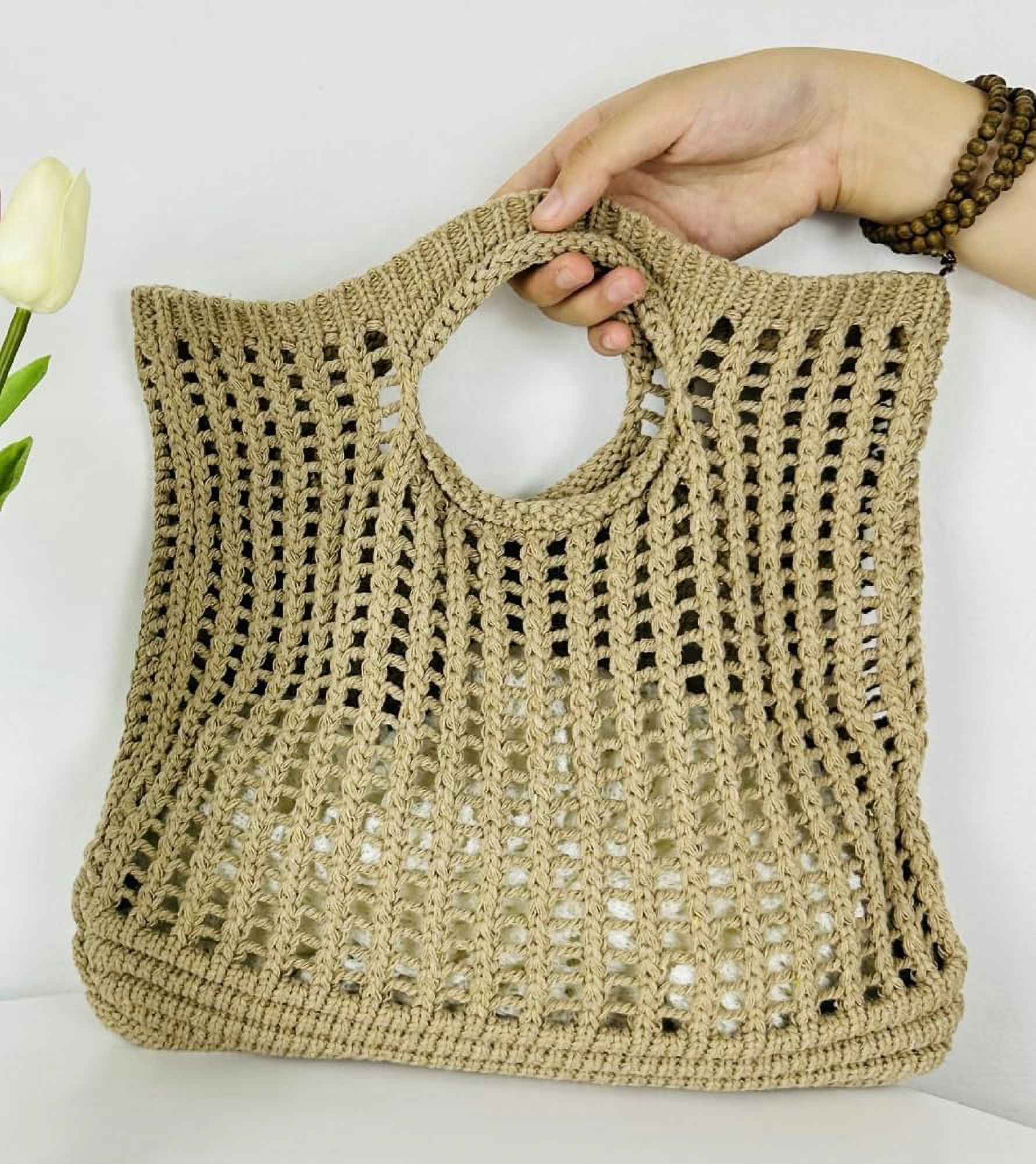 Kukuzhu Women's Handwoven Aesthetic Tote Bag Crochet Handbag Cute Knitted Mesh Beach Bag for Summer Vocation Shopping