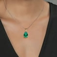 thumbnail image 5 of Gem Stone King 925 Silver and 10K Yellow Gold 2 Tone Pear Shape Green Nano Emerald and White E-F Lab Grown Diamond Keren Hanan Pendant Necklace for Women (9.30 Cttw), 5 of 5