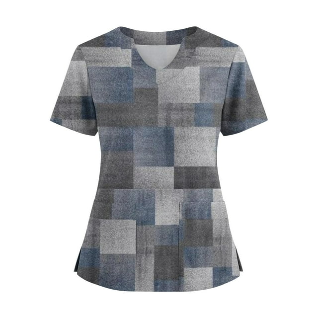Ktyne Tuniques Médicales pour Femmes à Col en V, Hauts de Sarrau à Manches Courtes Extensibles, Chemises d'Uniforme de Travail pour Infirmières, Haut de Sarrau Léger avec Poches, Gris M