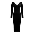 thumbnail image 4 of Womens Long Sleeve V Neck Ribbed Slim Fitted Dress Solid Color Knitted Midi Dress Sretchy Comfy Fall Long Dress, 4 of 7