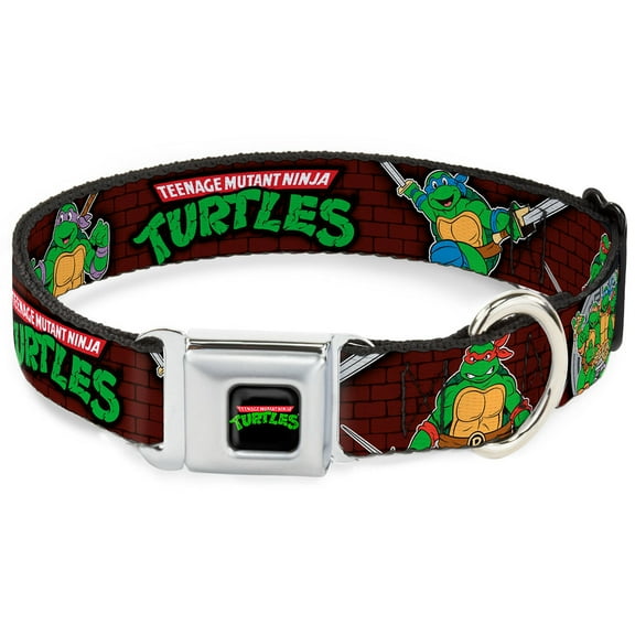 Nickelodeon Pet Collar, Dog Collar Metal Seatbelt Buckle, Ninja Turtles Battle Poses Group Pose, 15 to 24 Inches 1.0 Inch Wide