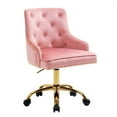 thumbnail image 4 of Velvet Swivel Chair, Height Adjustable Home Office Chair, Ergonomic Desk Computer Chair, Cute Button Tufted Vanity Chair with Nail Head Trim for Bedroom Living Room Office, Peach, 4 of 7