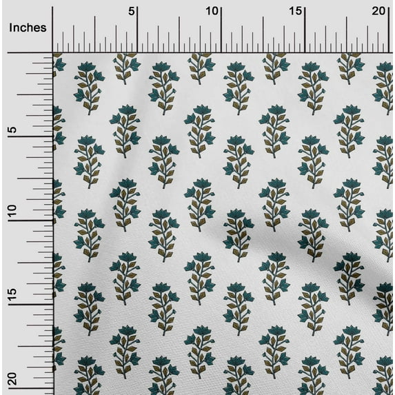 oneOone Cotton Flex Fabric Leaves & Floral Block Print Fabric BTY 40 Inch Wide