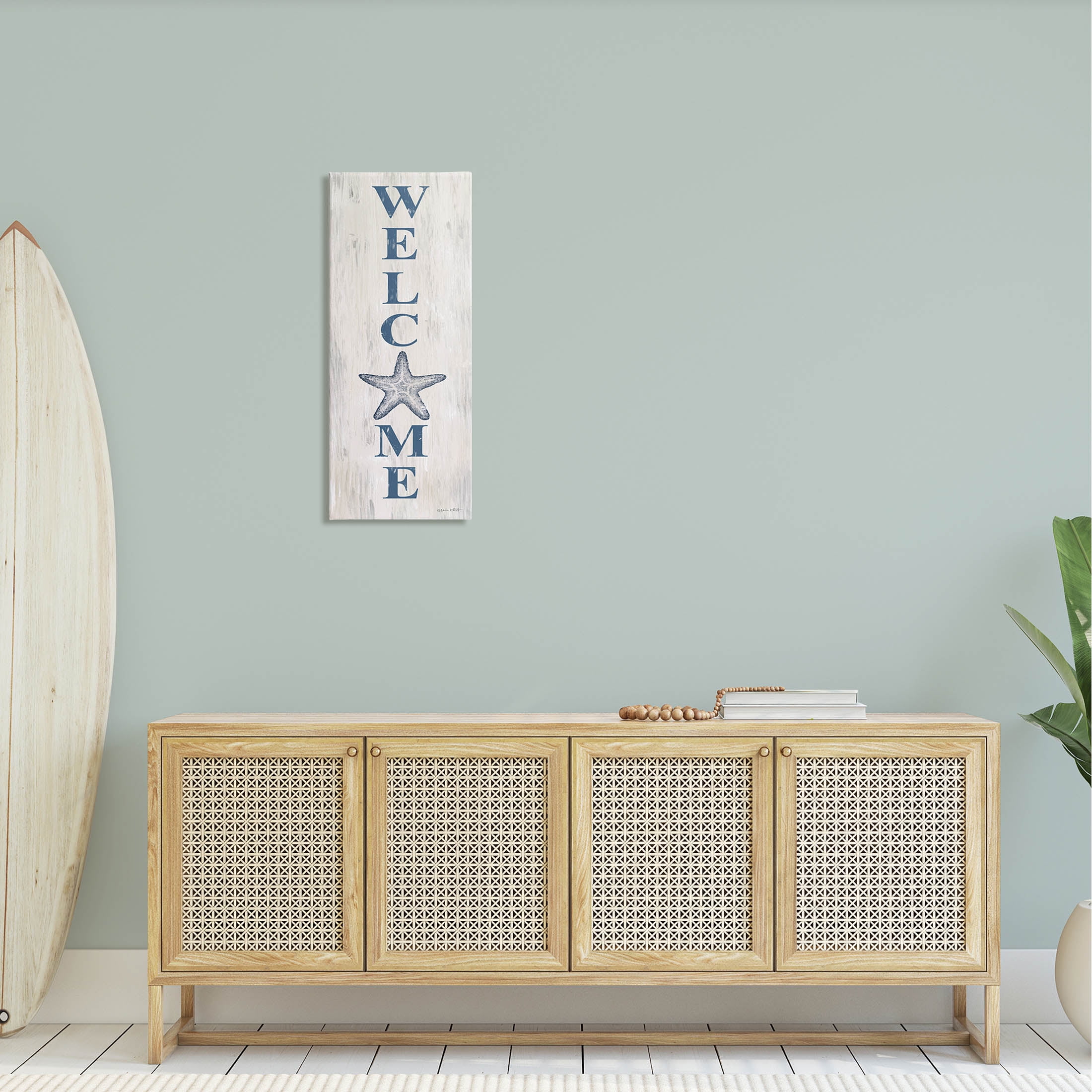Welcome Starfish Phrase Sign Coastal Graphic Art Gallery Wrapped Canvas Print Wall Art