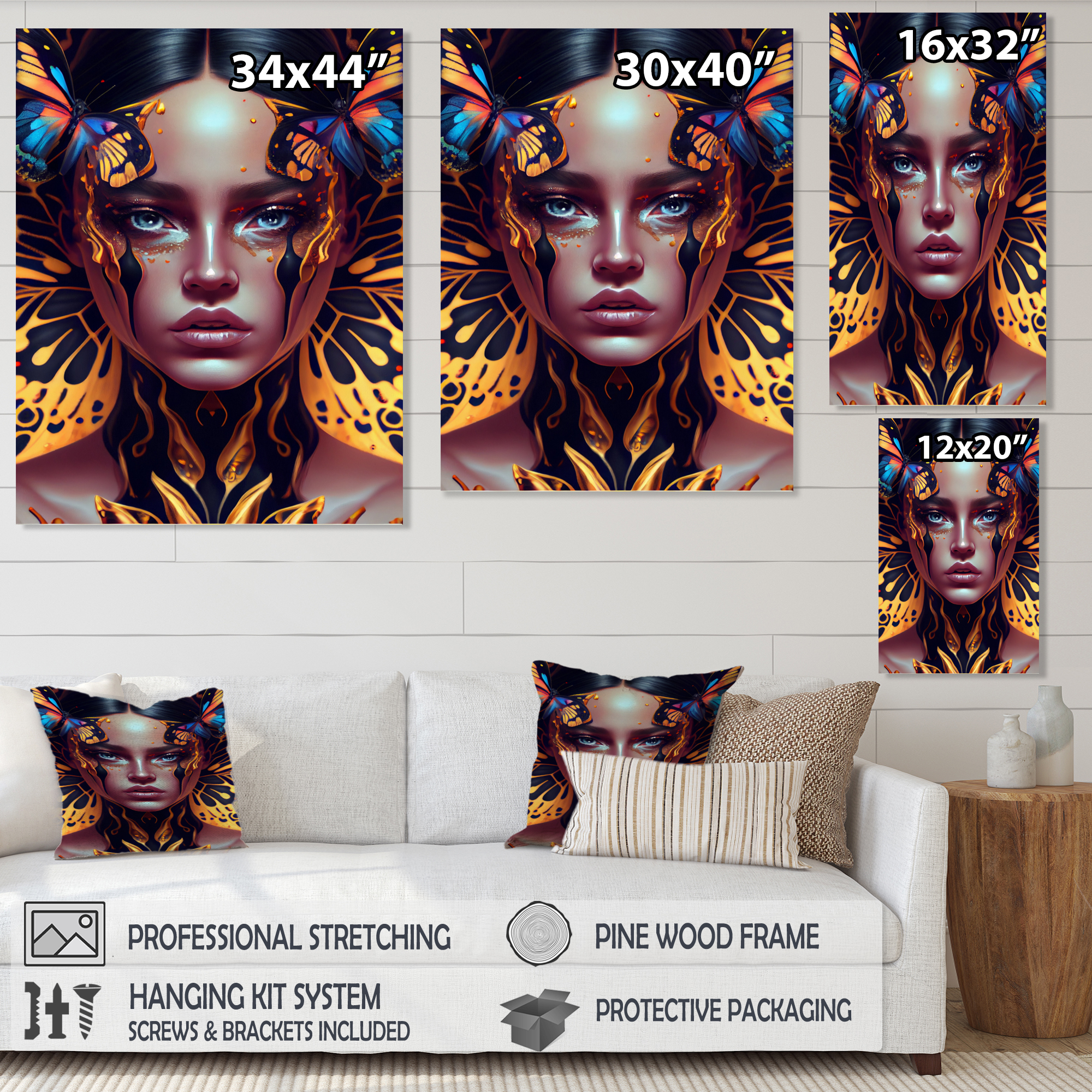 Designart Sensual Woman With Colorful Butterfly VIII Canvas Wall Art