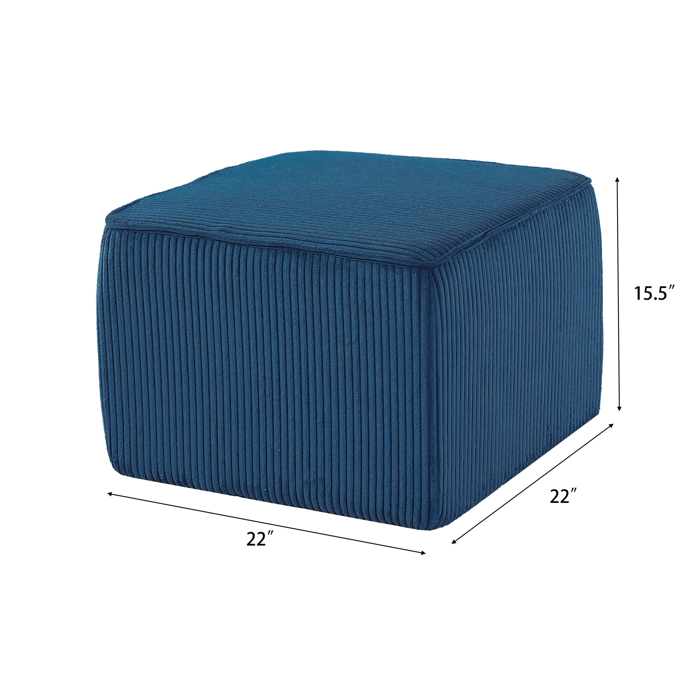 Christopher Knight Home Corduroy Upholstered Square Ottoman, Modular Footrest with Wood Frame, Blue