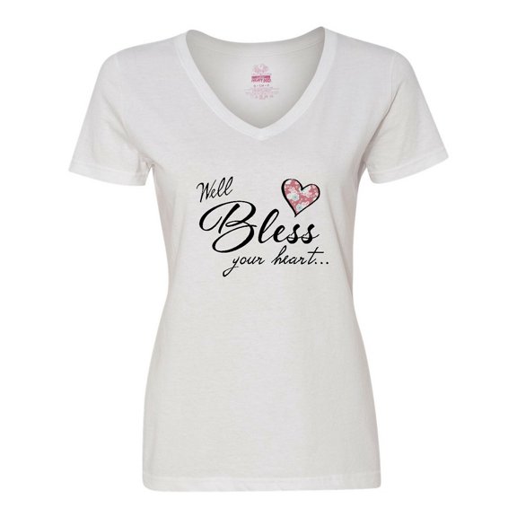 Inktastic Well Bless Your Heart with Floral Print Women's V-Neck T-Shirt