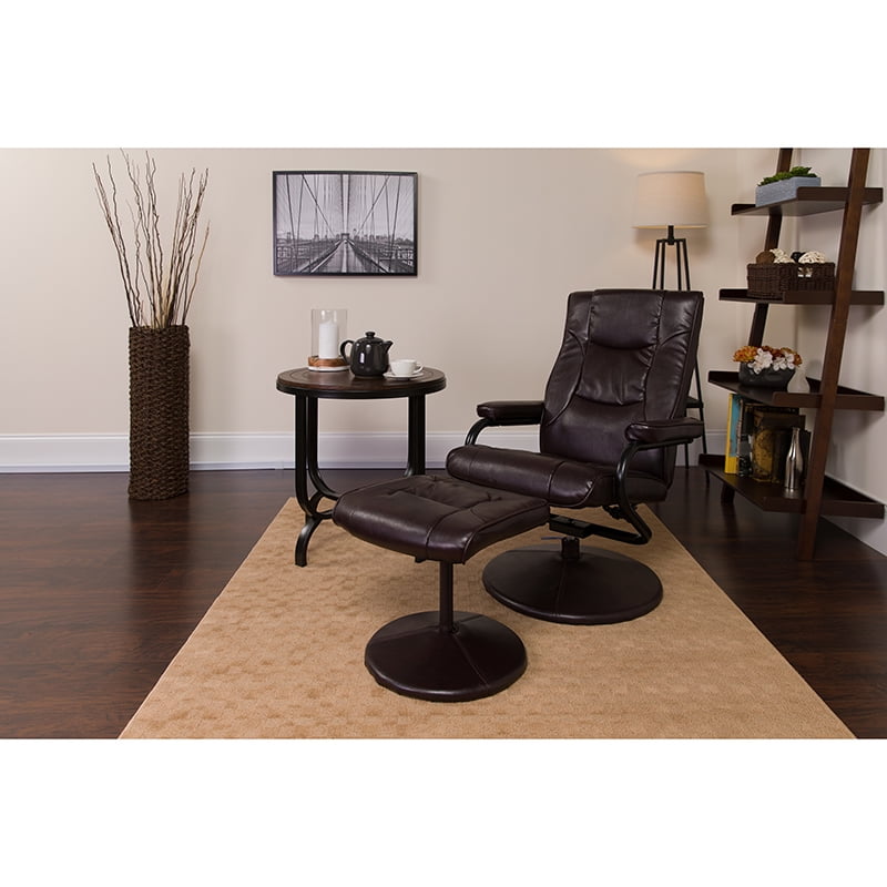 Contemporary MultiPosition Recliner/Ottoman Wrapped Base in Brown