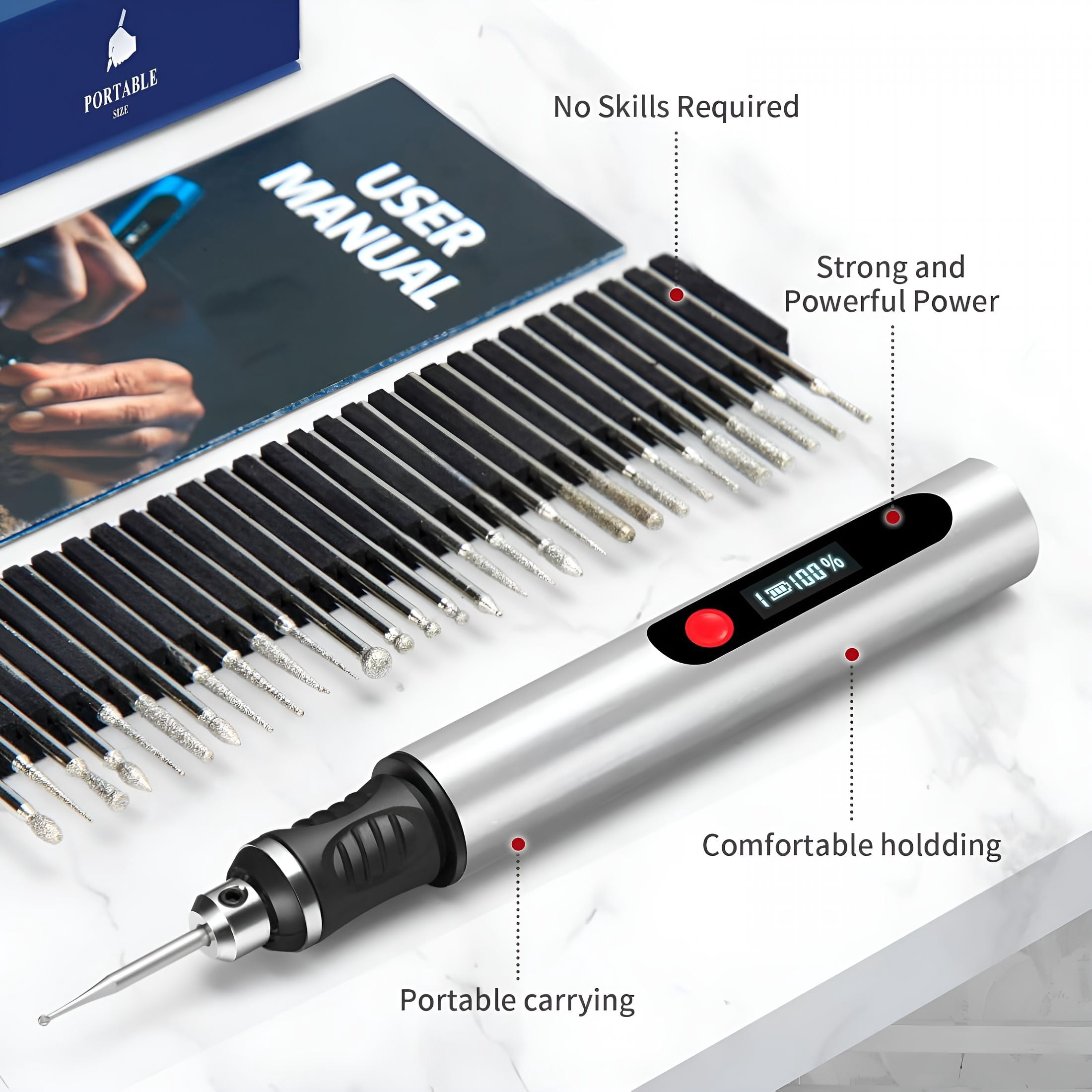 EXLEAF 2026 New Electric Engraving Pen with 30 Bits,Portable Engraving Pen Tool Kits,Diy Rechargeable Engraving Machine for Jewelry Wood Glass Stone Carving,Gold