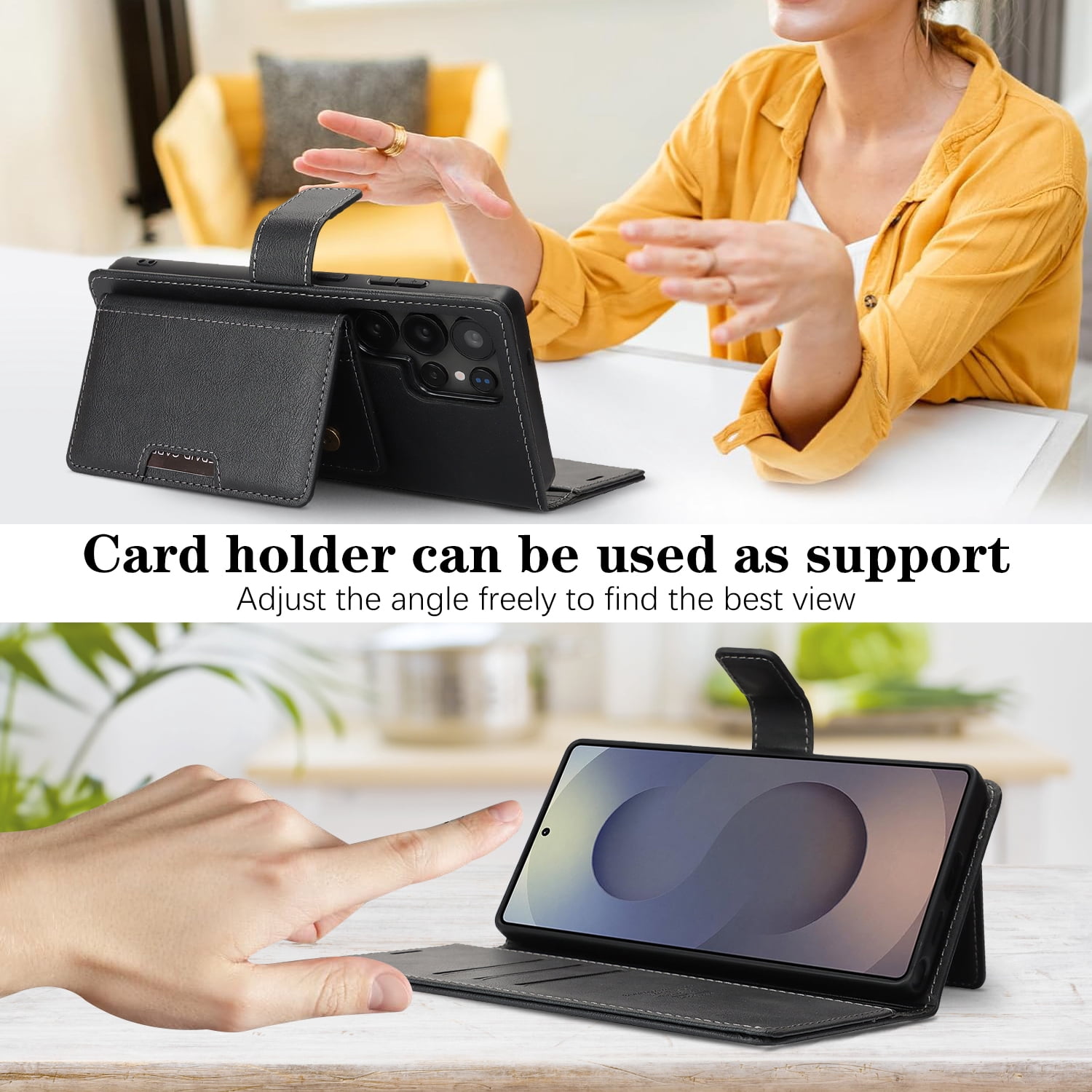 Dteck for Samsung Galaxy S24 Ultra Case Detachable Wallet Case with Card Holder, 3 in 1 PU Leather Flip Folio with RFID Blocking Stand Shockproof Phone Cover,Black