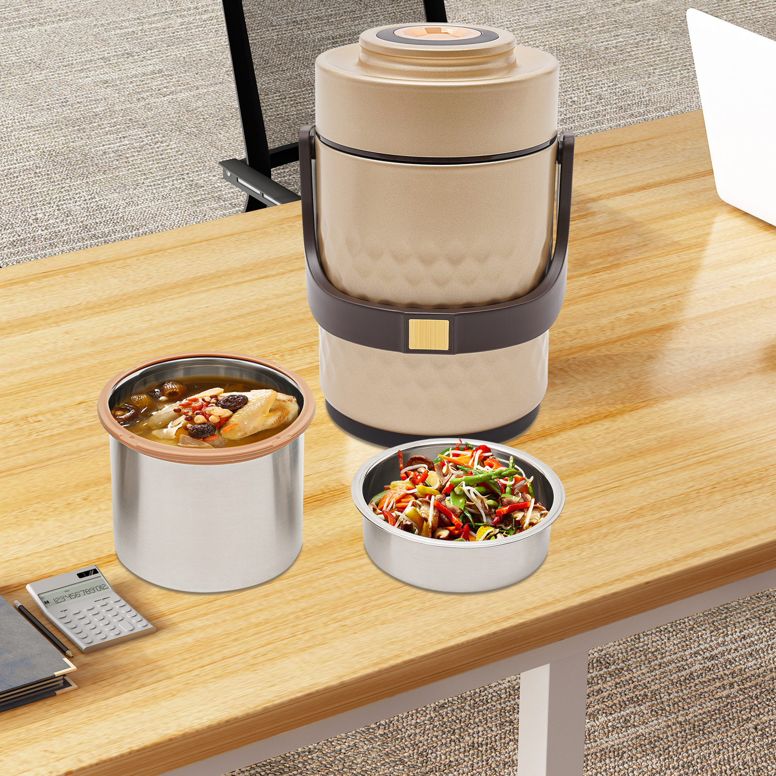 Stainless Steel Lunch Box, 2L Capacity with Auto Pressure Valve, 6-Hour Heat Retention, For School and Outdoor Use