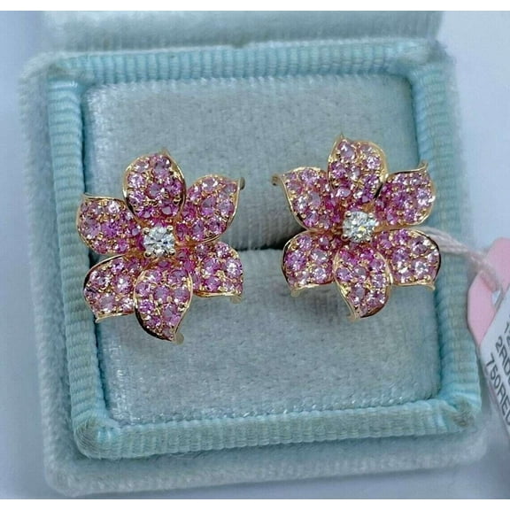 2CT Pink Sapphire 925 Silver Flower Stud Earrings In 14k Rose Gold Plated