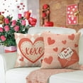 thumbnail image 5 of Valentines Day Hearts Decorative Throw Pillow Covers 18 x 18 Set of 4, Peach Pink Letter Bow Love Forever Porch Outdoor Pillowcase, Plaid Anniversary Wedding Cushion Case Home Decor, 5 of 6