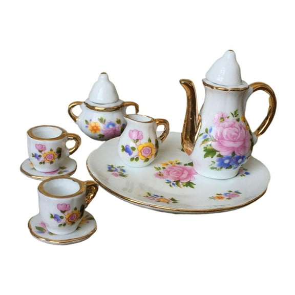 JWQFBC 1/6 Mini Porcelain Dollhouse Tea Cup Set for Dolls House Dining Rooms Decoration