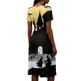 thumbnail image 5 of Women's Halloween Dresses Pumpkin Bat V Neck Horror Midi Dresses Witch Hat Castle Short Sleeve Spooky Causal Dresses, 2XL, 5 of 5