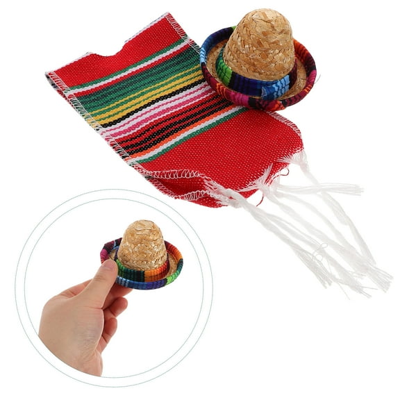WHAMVOX 1 Set Mexican Party Supplies Mini Sombrero Hat And Striped Scarf For Beer Bottles Fiesta Party Decorations Mexican Festival Accessories