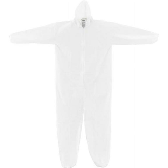 Global Industrial Disposable Microporous Coverall with Elastic Hood - White, Large - 25 per Case