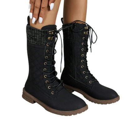 

SIMANLAN Women Casual Mid-Calf Boots Fashion Low Heel Walking Comfort Side Zipper Winter Shoes Black 8.5