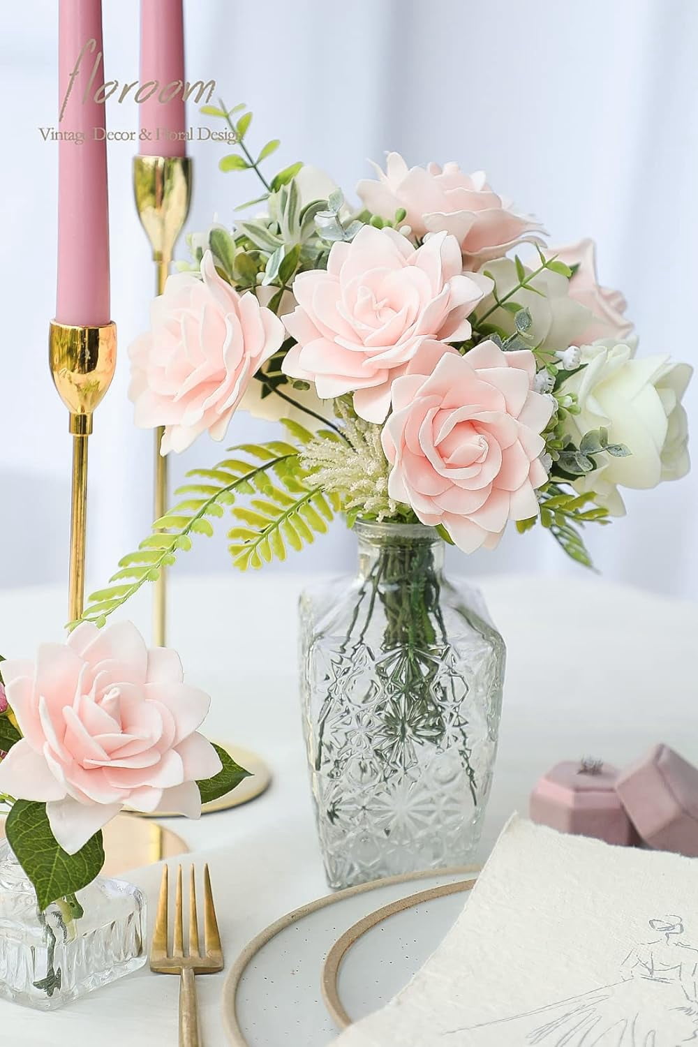 Artificial Gardenia Flowers 2.7" 25pcs Real Looking Ivory Foam Fake Flowers with Stems for DIY Wedding Bouquets Bridal Shower Centerpieces Floral Arrangements Party Tables Home Decorations