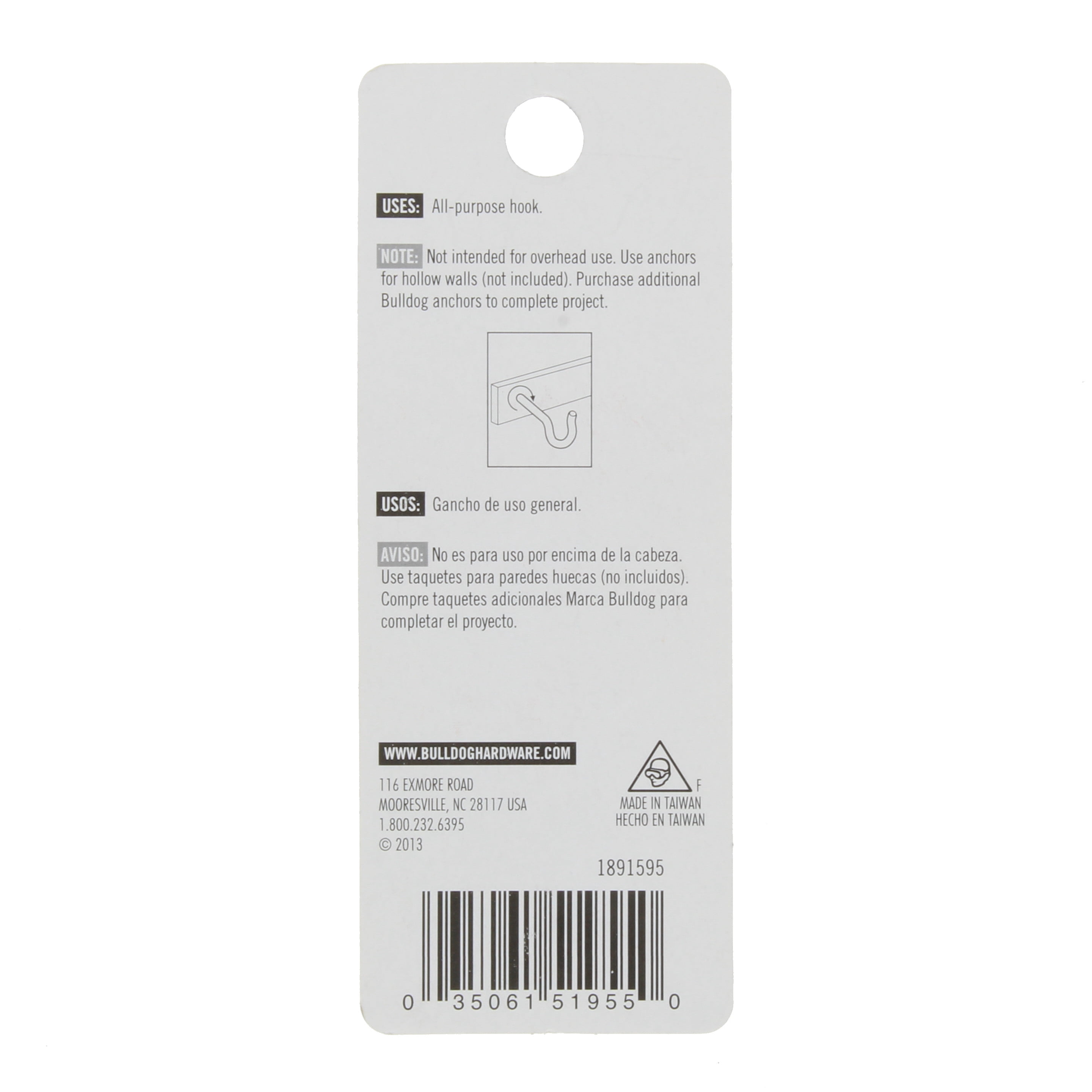 Bulldog Hardware 1-11/16 in. Screw Hook, Zinc Plated, 8 Pack