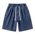 thumbnail image 2 of Men’s Baggy Relaxed Fit Jean Shorts Comfort Flex Drawstring Waistband Loose Wide Leg Casual Denim Shorts Dark Blue 7XL, 2 of 7