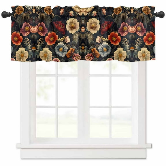 nqOlkjepod Colored Flower Farmhouse Short Window Curtain Valances, Retro Country Red Blue Floral Wildflower Rod Pocket Kitchen Valances for Living Room Bedroom Bathroom Cafe, 1 Panel - 42" x 18"
