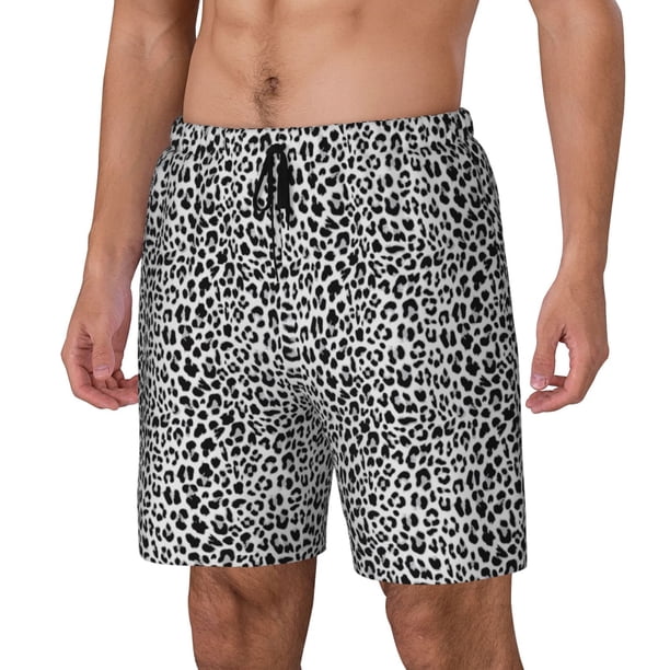 Balery Black Leopard Bañador para hombre, shorts de playa de secado rápido con entrepierna y forro de compresión-Large